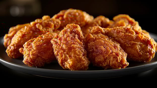 Hot and Crispy Chicken Wings Fresh from Fryer Close Up photo