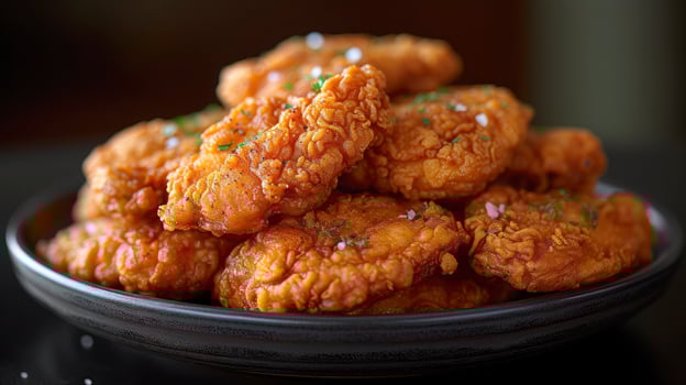 Hot Fried Chicken Wings with Golden Crisp Coating Close Up photo