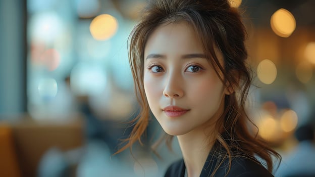A woman with long hair and a black top photo