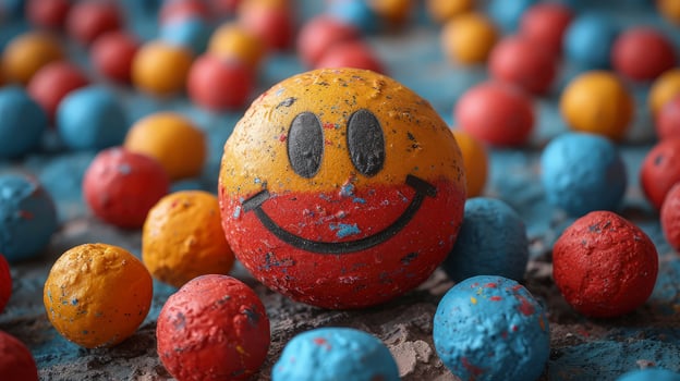 A colorful ball with a smiley face painted on it photo