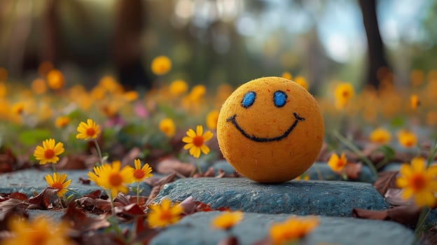 Smiley face in the flowers wallpaper photo