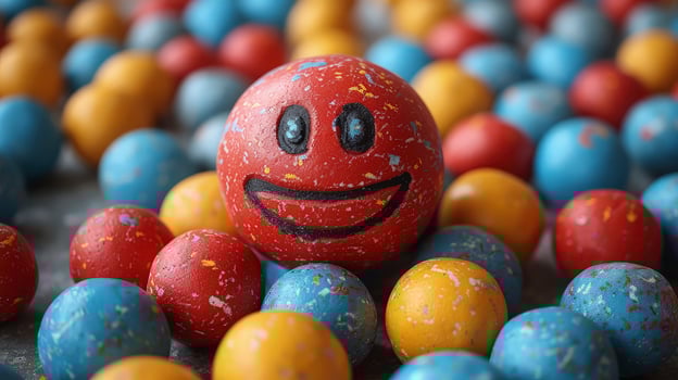 A colorful egg with a smiley face on it photo