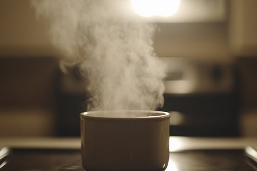 A white mug with steam coming out of it photo