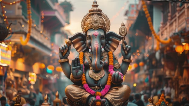 A prominent Ganesh sculpture adorning the street's central space photo