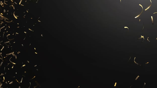 Golden confetti on black background photo