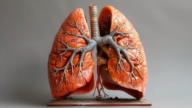 A model of a human lung with its roots exposed photo