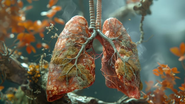 The lungs of a person are shown in this image photo