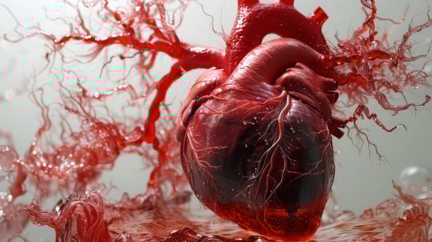 A close up of a human heart with blood photo