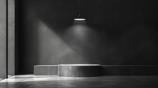 A black and white photo of a bathroom with a large window