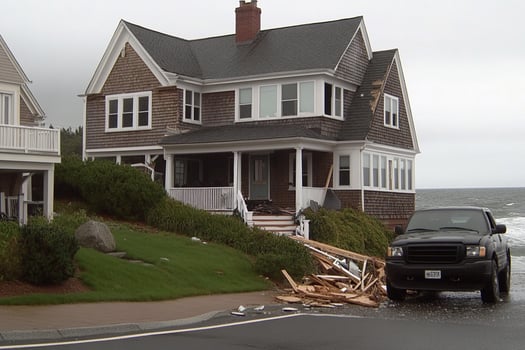 A truck is parked in front of a house photo