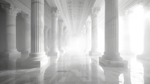 A white room with columns and pillars photo