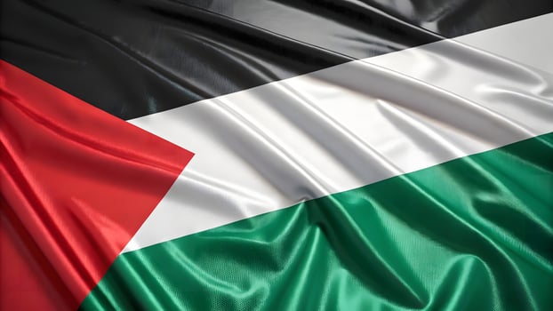 Shiny Palestine flag in 3D bold colors smooth fabric and a symbol of unity photo