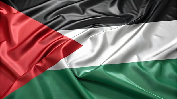 Vibrant Palestine flag with glossy textile 3D rendering of patriotism and national pride photo