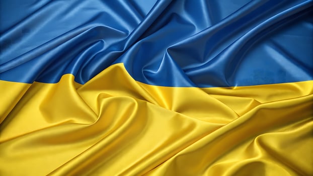 Realistic 3D render of Ukraine flag with glossy fabric texture patriotic symbol of national unity photo