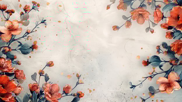 Dynamic Composition of Watercolor Blooms Adorning the Edges of Postcard Design photo
