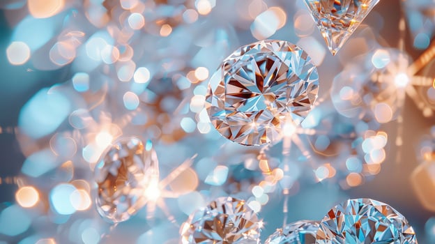 Diamonds sparkling gracefully against a blurred and glowing bokeh scene photo