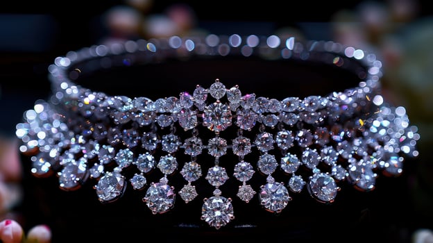 The timeless allure of a diamond necklace revealed in mesmerizing close-up photography photo
