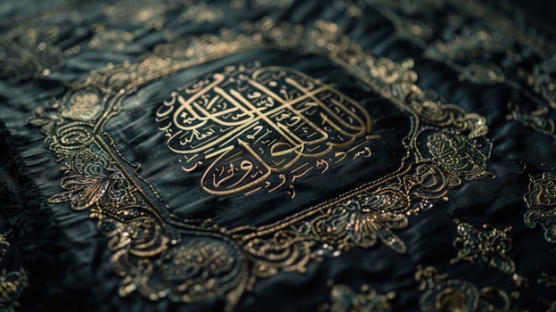 A Closer Look at the Ornate Kiswah Enveloping the Kaaba photo