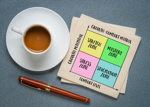 growth comfort matrix, personal development concept and tool, infographics sketch on napkin photo