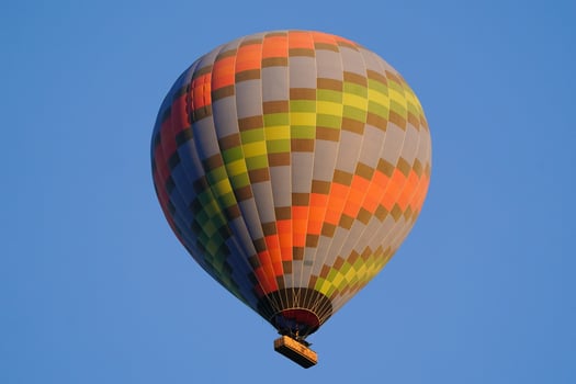Blue Green and red Hot Air Balloon in Cappadocia, Nevsehir, Turkiye photo