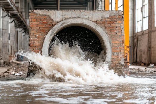 Water pouring out of a pipe in a building photo