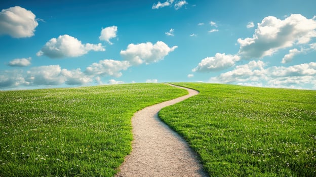 Scenic pathway winding through a green landscape photo