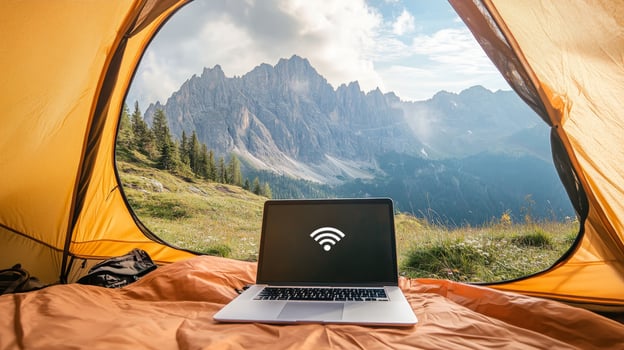 Serene Mountain Escape Laptop in Tent with Breathtaking Views and WiFi photo