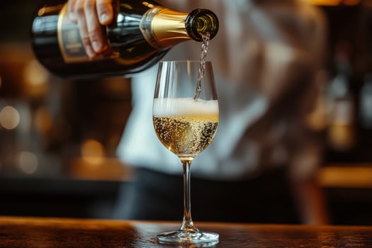 A person pours champagne into a glass photo