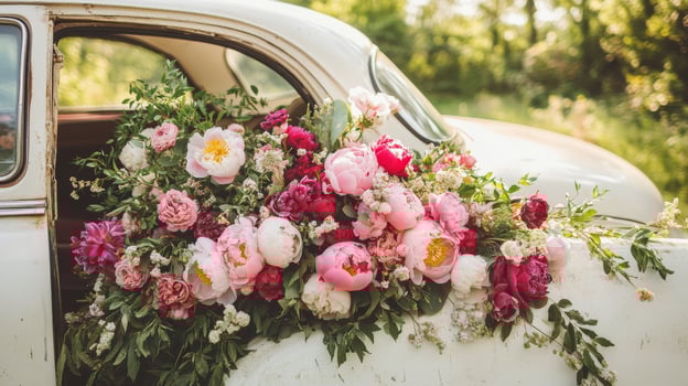 Flowers in a vintage car photo