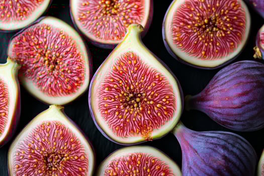 A bunch of figs are cut in half photo