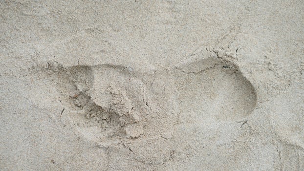 Above view of single footprints of people on the sandy beach. for background and textured of dry beach. No.2 photo