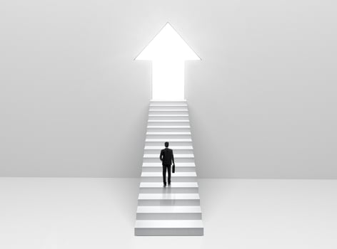 Businessman walk stairs the arrow door. concept ambition and successful business photo