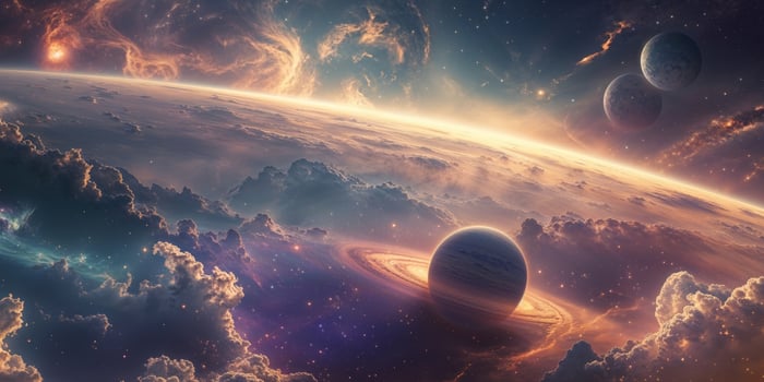 An image of planets and clouds in space photo