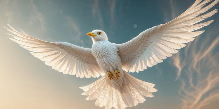Majestic White Bird Soaring With Wings Spread Wide photo