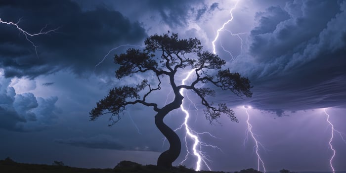 A tree with lightning bolts coming from it photo