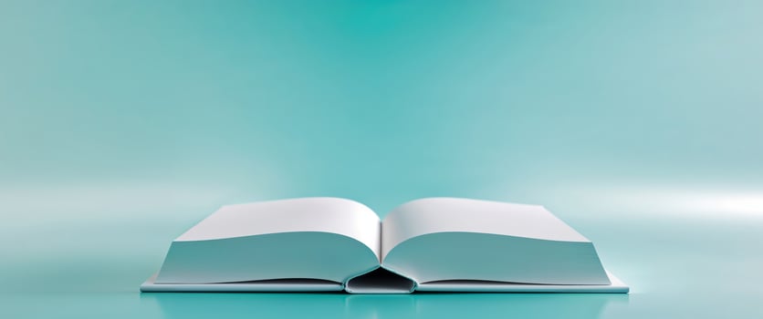 Blank white book cover on turquoise backdrop photo