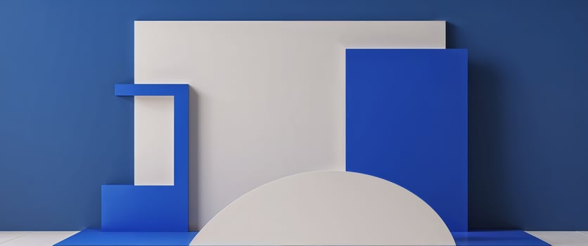 A blue wall with a white and blue object photo