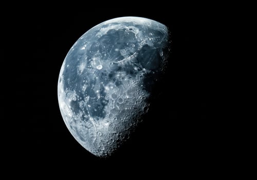 A detailed view of the moon's surface, revealing craters, and shadows in the vastness of space. photo