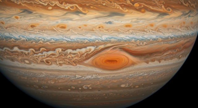 The stunning and detailed surface of Jupiter showcases the swirling colors and patterns. photo