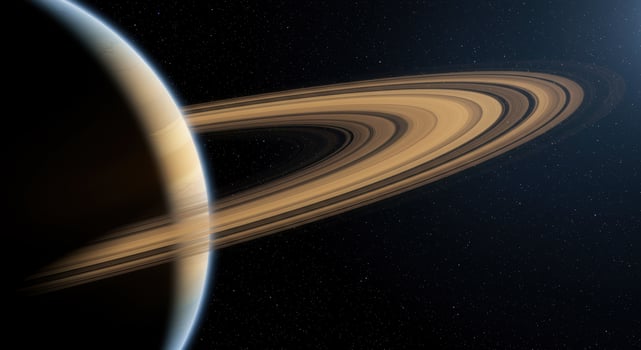A stunning view of Saturn, a planet adorned with magnificent rings, in the vast cosmos. photo