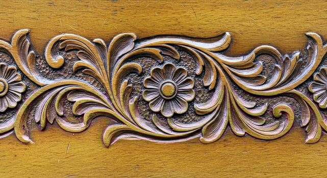 Elaborate Wood Carving Floral Motifs Fine Wooden Detail photo
