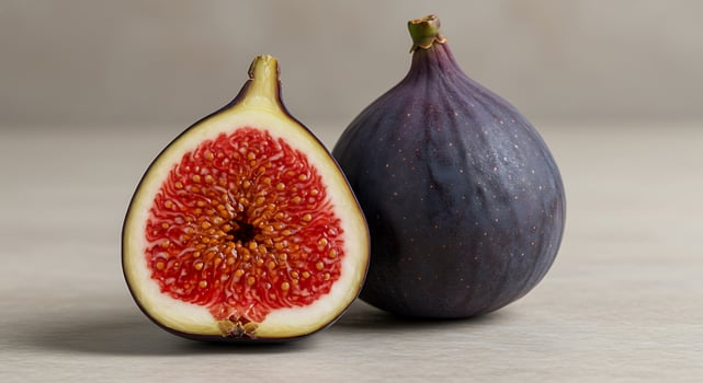 A close up of a fig and a half photo
