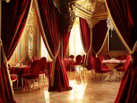 Elegant dining room with luxurious decor and rich fabrics photo