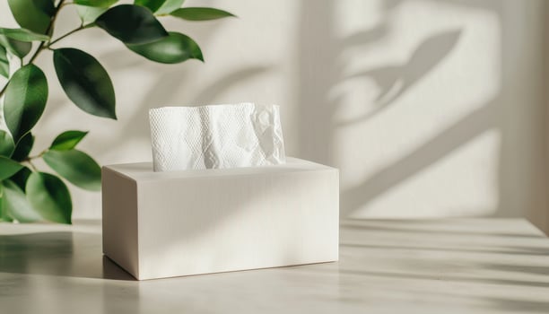 Tissue Box Closeup in Natural Light Minimalist Background with Copyspace for Creative Use photo