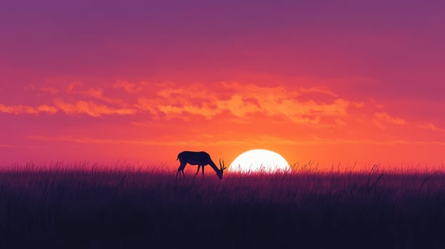 Antelope silhouette at sunset in vibrant savannah landscape photo