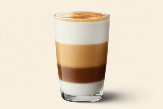 An espresso drink with a white and brown layer photo
