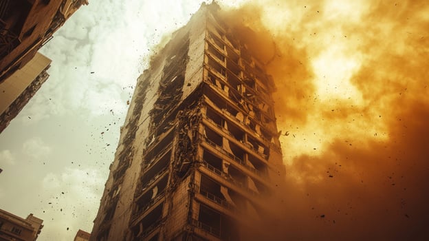 devastating earthquake leaves high rise building in ruins as rescue teams and heroic search dog work tirelessly to save lives photo