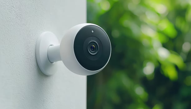 Outdoor IP Camera Closeup Shot Garden Background Nature Copyspace Modern Surveillance photo