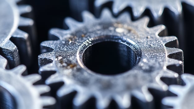 Macro Shot Of Steel Gears. A close-up of mechanical excellence. photo
