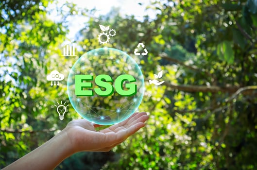 ESG icon on hand with green nature background photo
